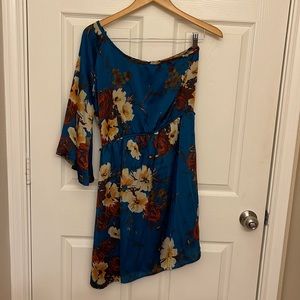 One Shoulder Blue Floral Dress